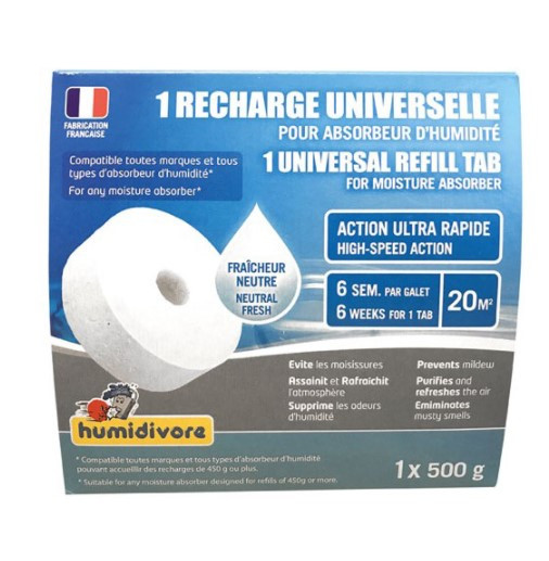 ABSORBEUR D'HUMIDITE Humidivore avec recharge 500 gr