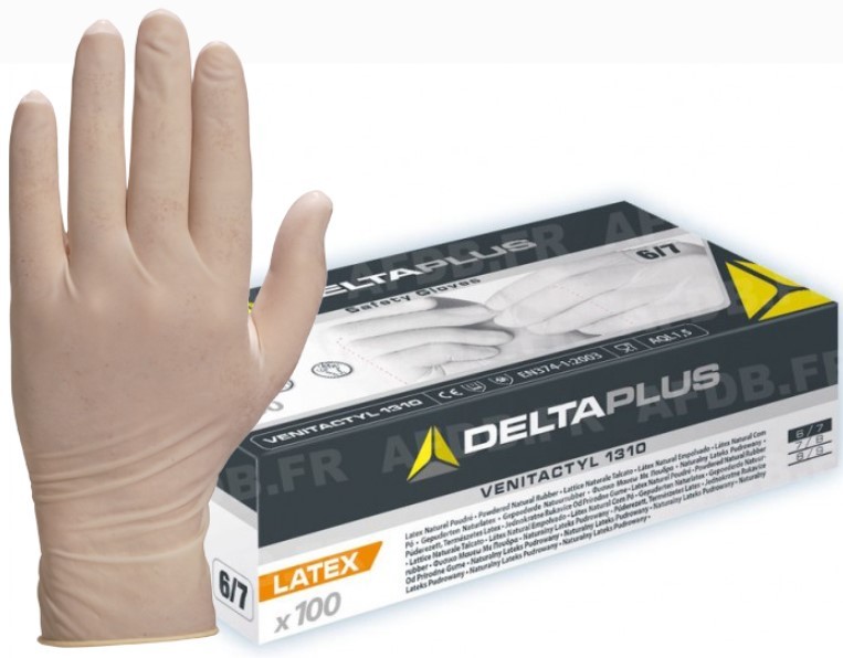 Lot 100 gants jetables latex poudré sans silicone taille 7/8 DELTA