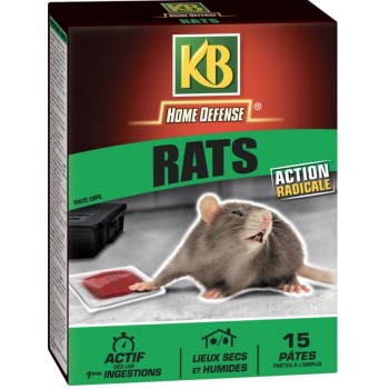 Raticide pâte appât anti rats 150 gr KB HOME DEFENSE action radicale dés première ingestion 3121970166545